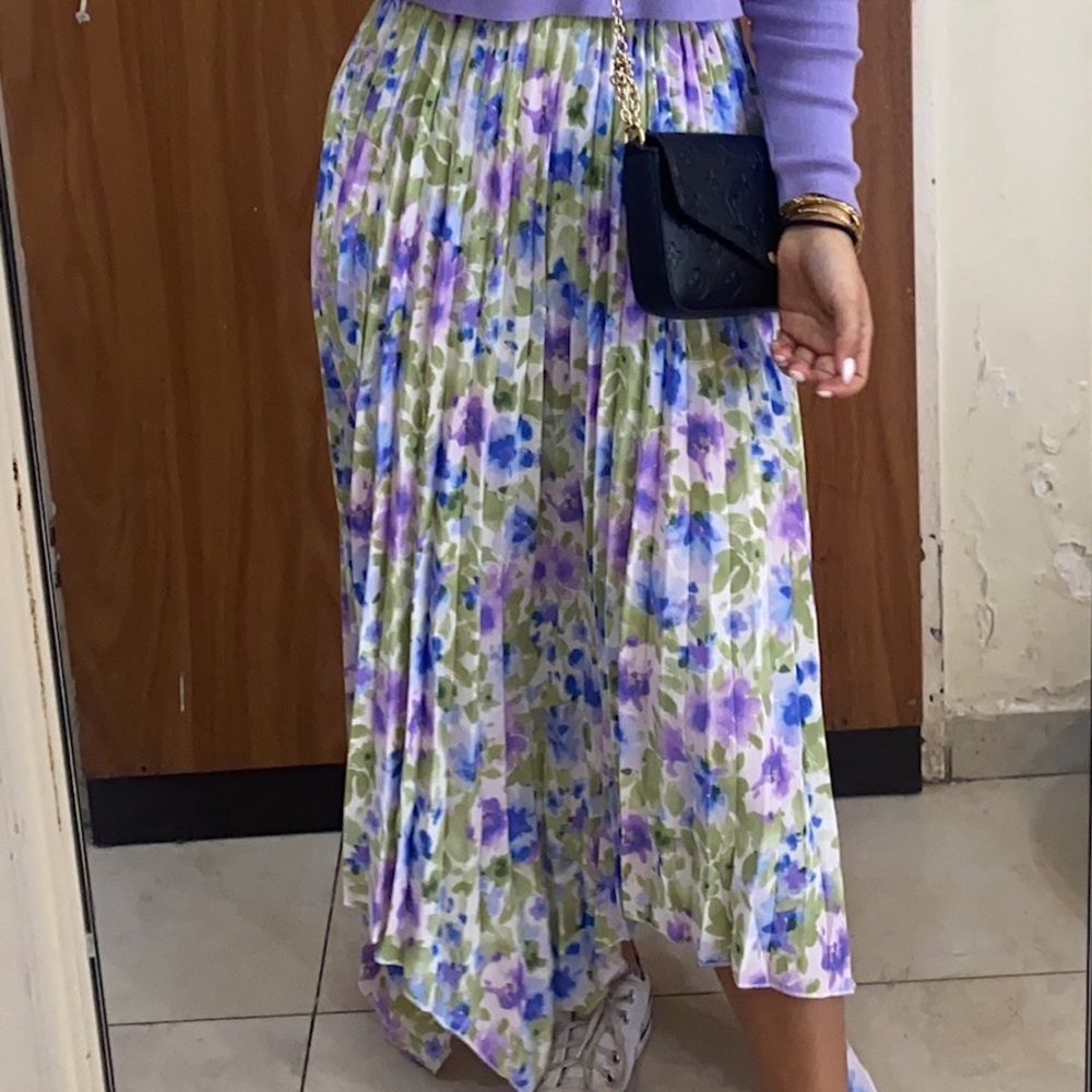Floral Pleated Skirt vintage - Purple and Green